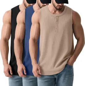 3 Pcs Men's Big and Tall Tank Top Ribbed Plus Size Sleeveless Henley Shirt Crewneck T Shirt 1X-5X