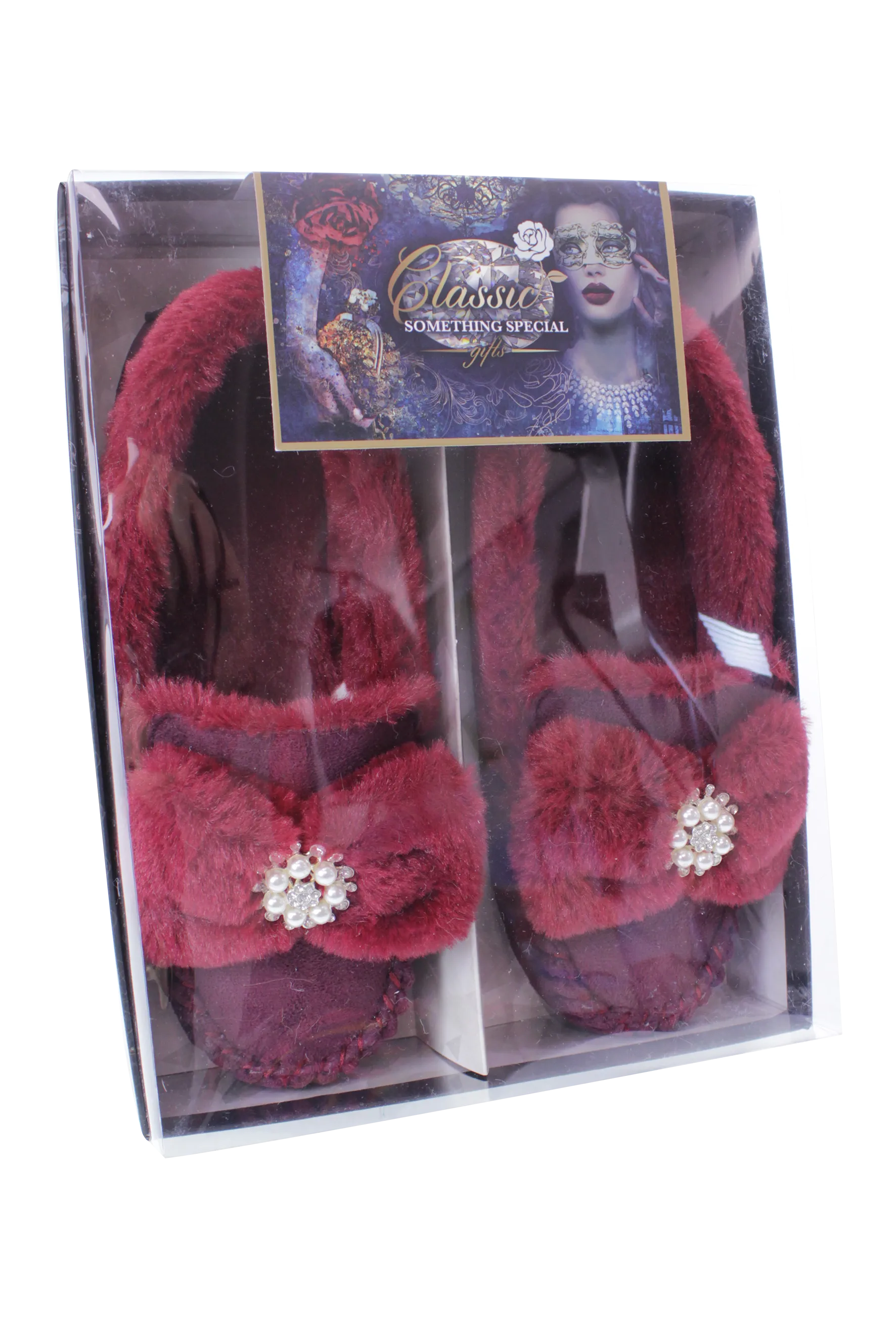 Brandwell Luxury Ladies Plush Moccasin Slippers Ruby 6-7