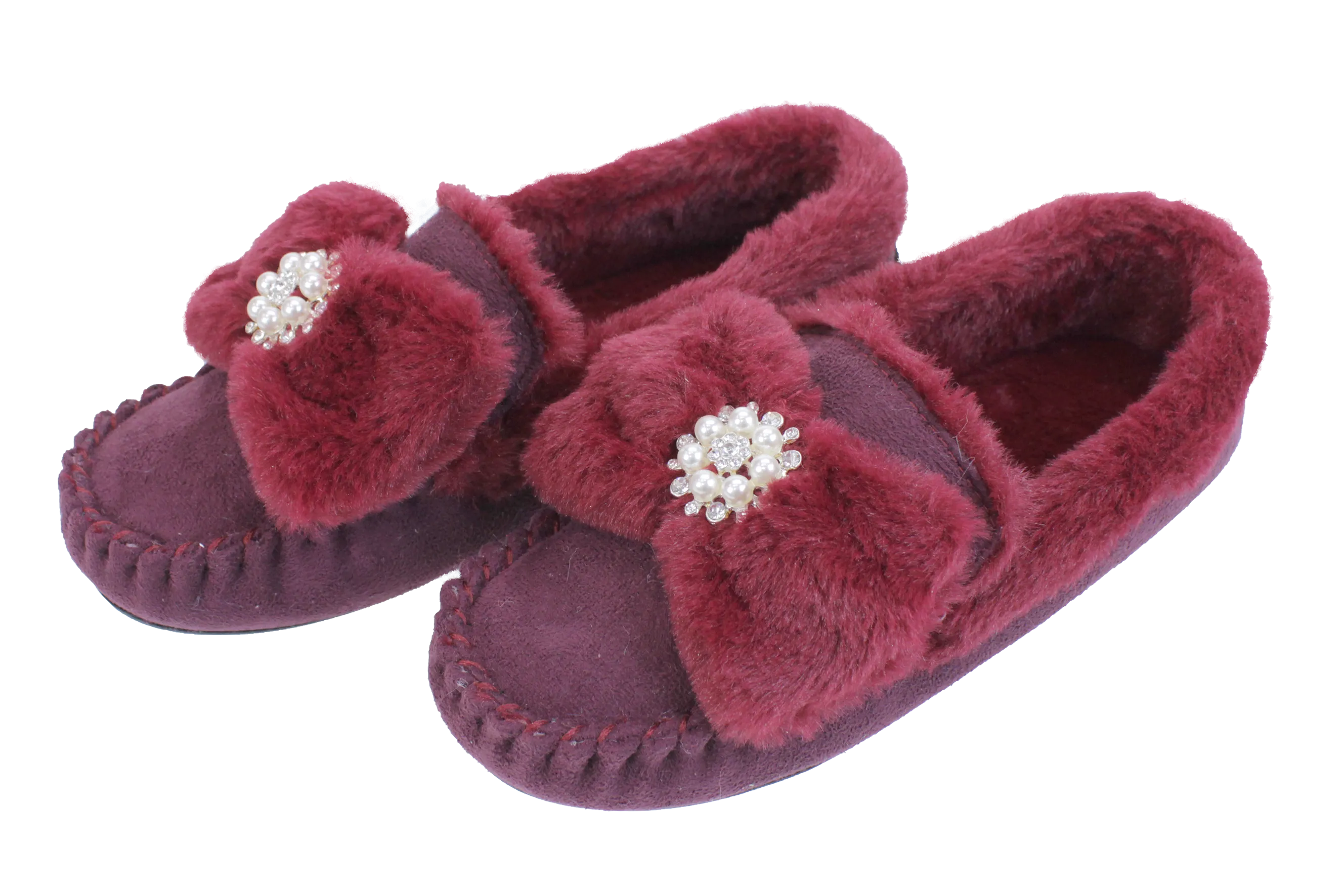 Brandwell Luxury Ladies Plush Moccasin Slippers Ruby 6-7