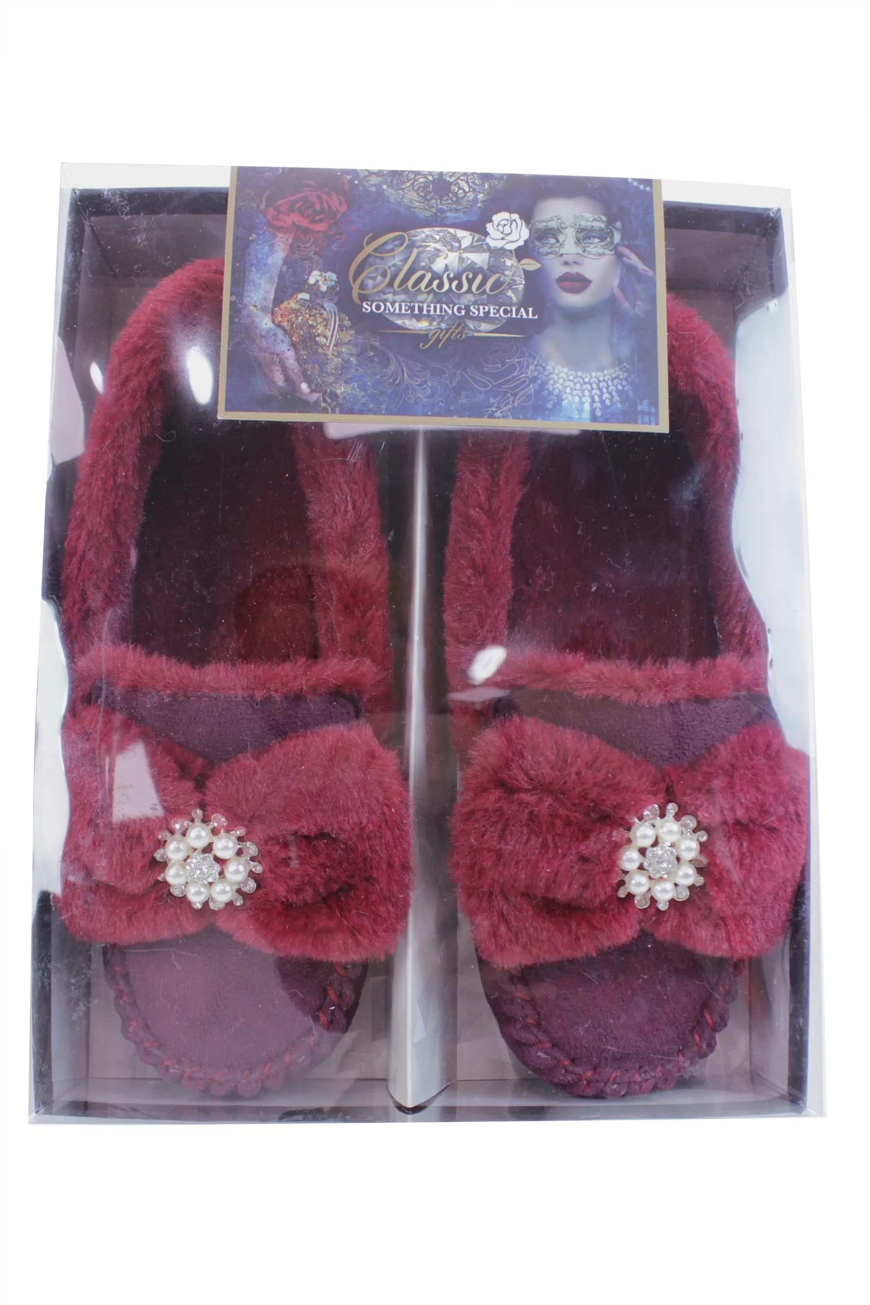 Brandwell Luxury Ladies Plush Moccasin Slippers Ruby 6-7