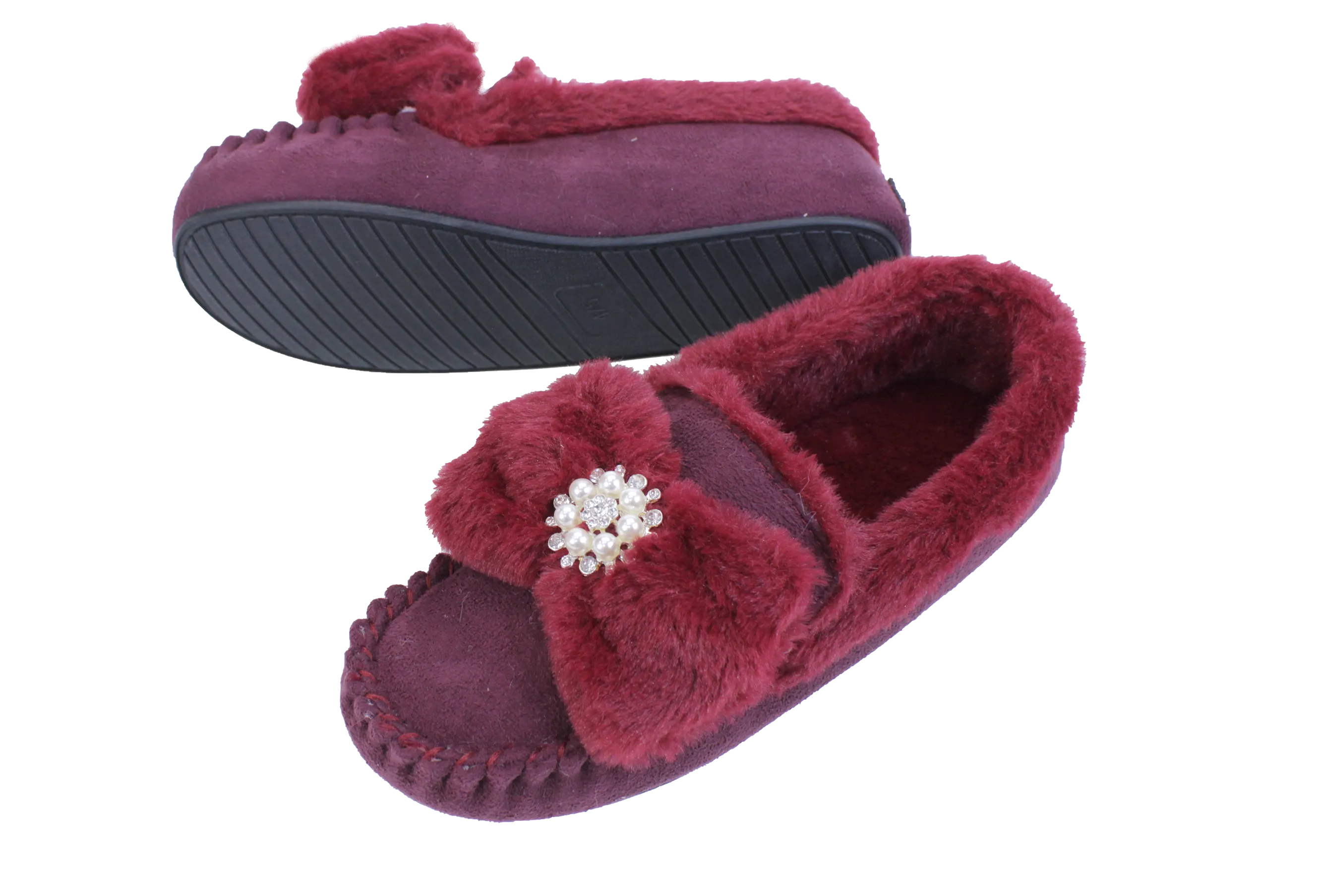Brandwell Luxury Ladies Plush Moccasin Slippers Ruby 6-7