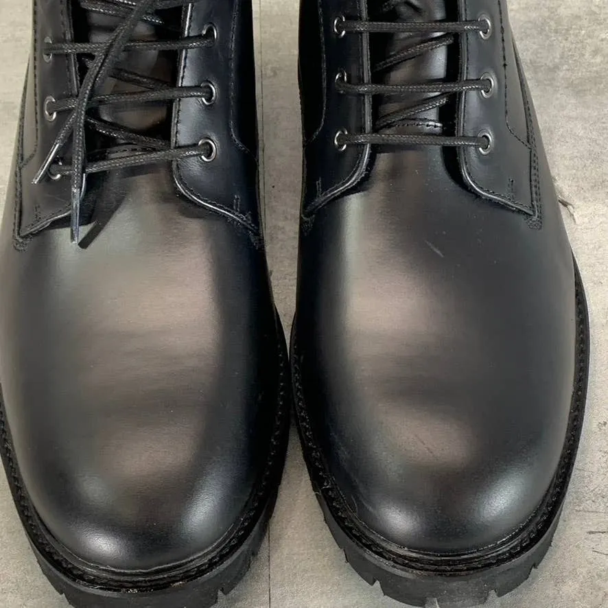 CALVIN KLEIN Men's Black Leather Cavin Lug-Sole Lace-Up Combat Boots SZ 13