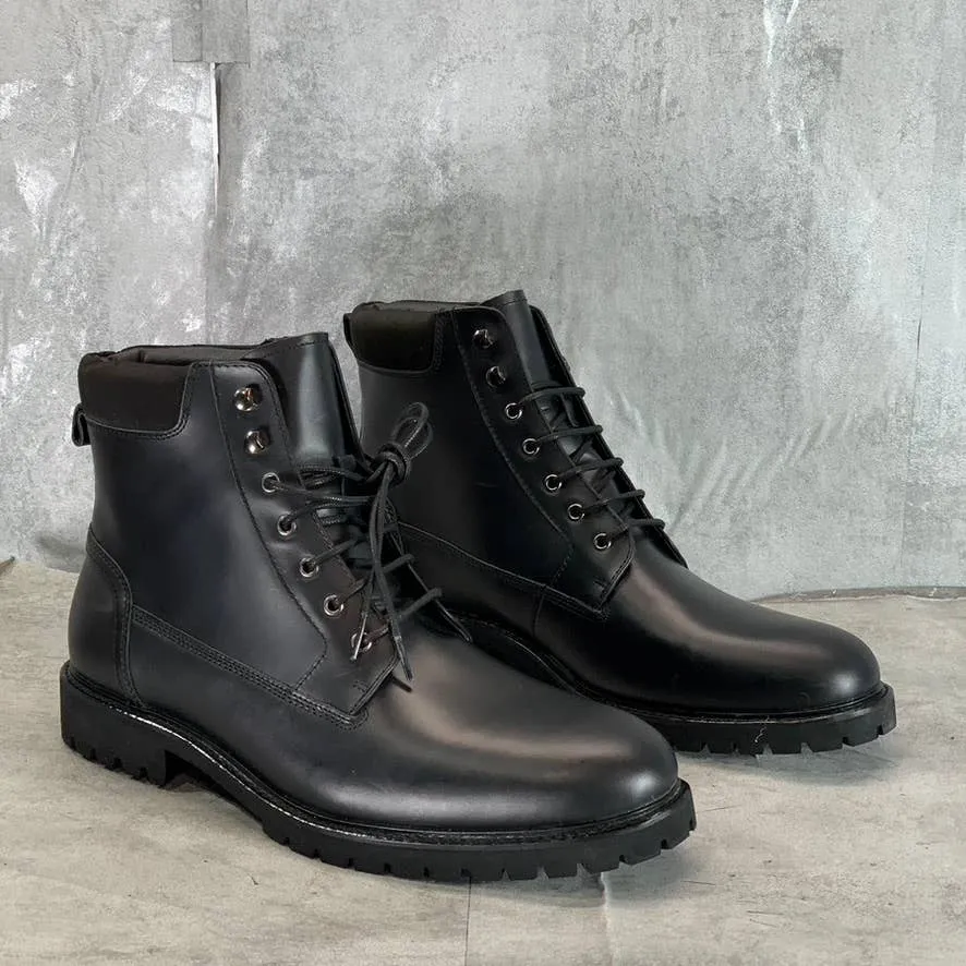 CALVIN KLEIN Men's Black Leather Cavin Lug-Sole Lace-Up Combat Boots SZ 13