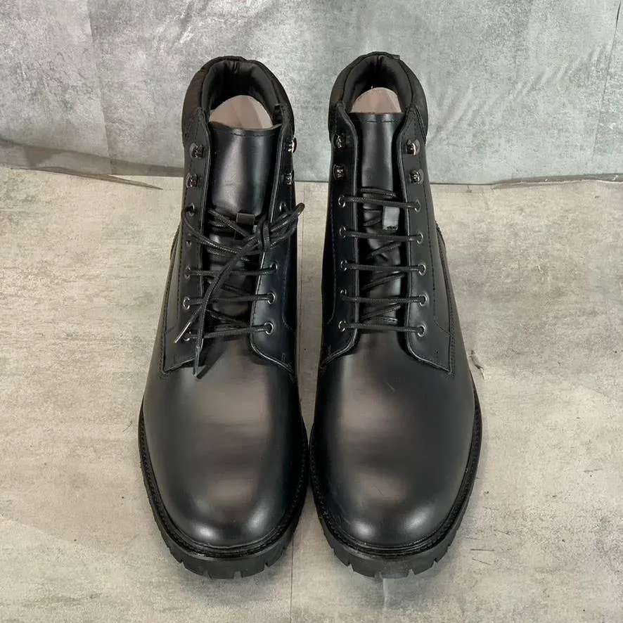 CALVIN KLEIN Men's Black Leather Cavin Lug-Sole Lace-Up Combat Boots SZ 13