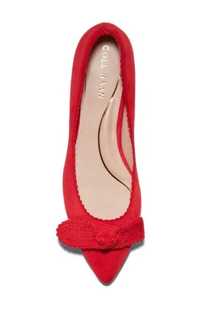 Cole Haan Bellport Bow Skimmer True Red Suede Pointed Toe Slip On Ballet Flats