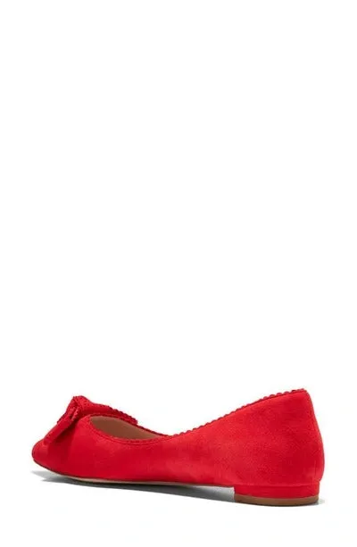 Cole Haan Bellport Bow Skimmer True Red Suede Pointed Toe Slip On Ballet Flats