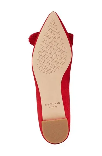 Cole Haan Bellport Bow Skimmer True Red Suede Pointed Toe Slip On Ballet Flats