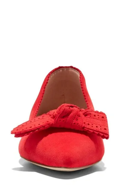Cole Haan Bellport Bow Skimmer True Red Suede Pointed Toe Slip On Ballet Flats
