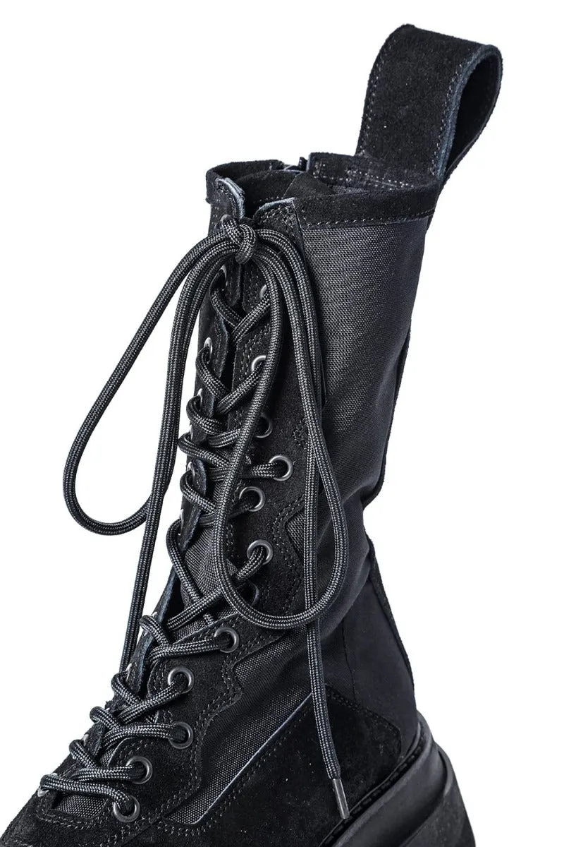 Cow Velor Lace Up Combat Boots