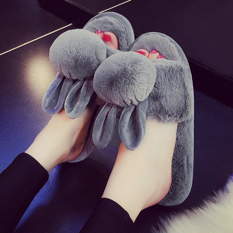 Faux Fur Rabbit Ear Slippers