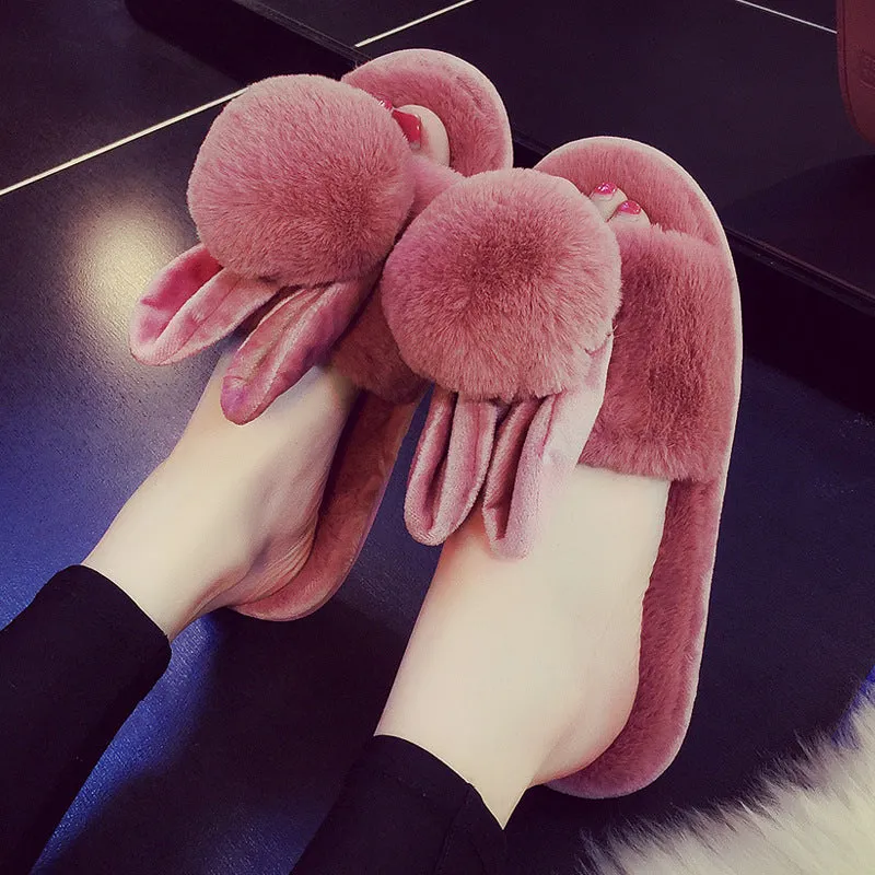 Faux Fur Rabbit Ear Slippers