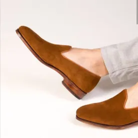 Handmade Mens Brown Suede Leather Penny Loafer Driving Shoes Moccasins