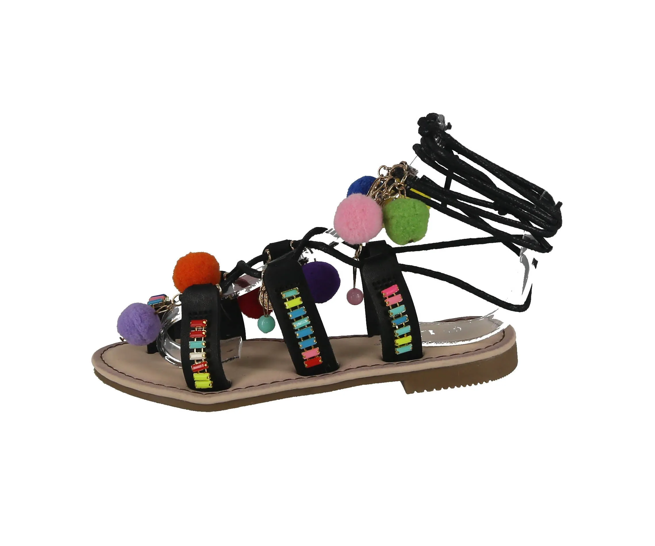 KID'S SHOES BLACK PU LEATHER SANDALS FESTIVE-9K