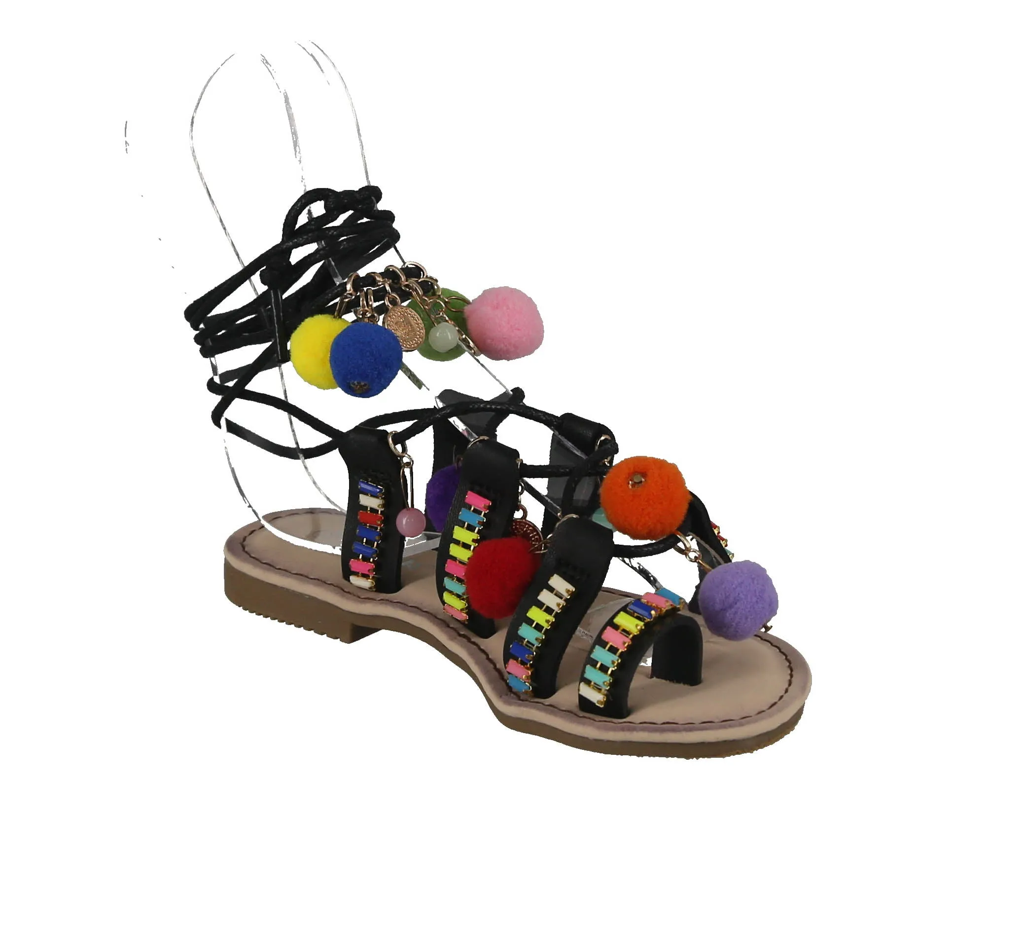 KID'S SHOES BLACK PU LEATHER SANDALS FESTIVE-9K