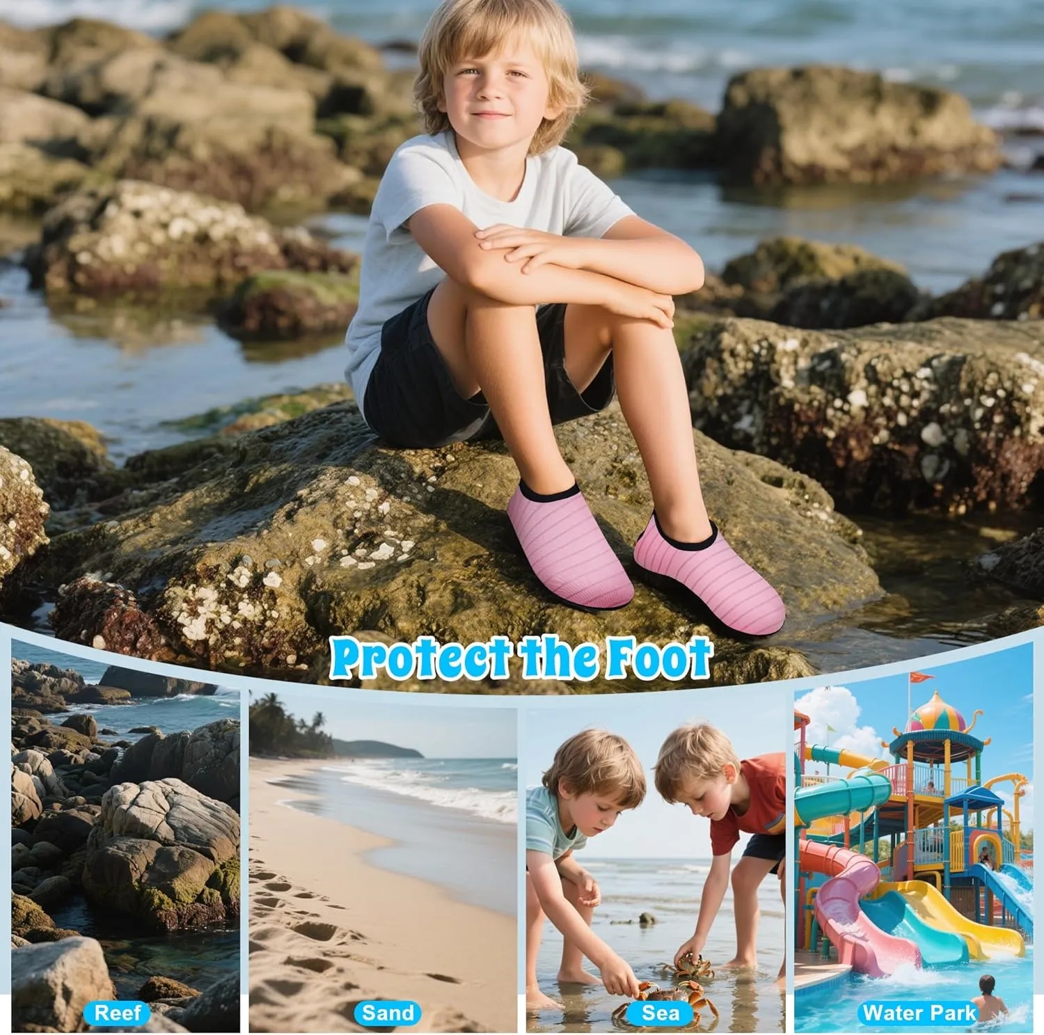 Kids Water Shoes for Boys Girls, Quick Dry Barefoot Aqua Socks for Beach, Swim, Pool Outdoor Sports
