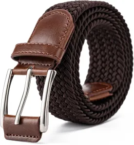 Mens Belt, Canvas Elastic Fabric Woven Stretch Multicolored Braided Belts for Golf Casual Pants Shirts Jeans