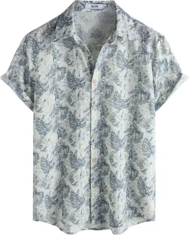 Mens Hawaiian Shirt Short Sleeve Button Down Cotton Floral Shirts Casual Tropical Beach Summer Shirts