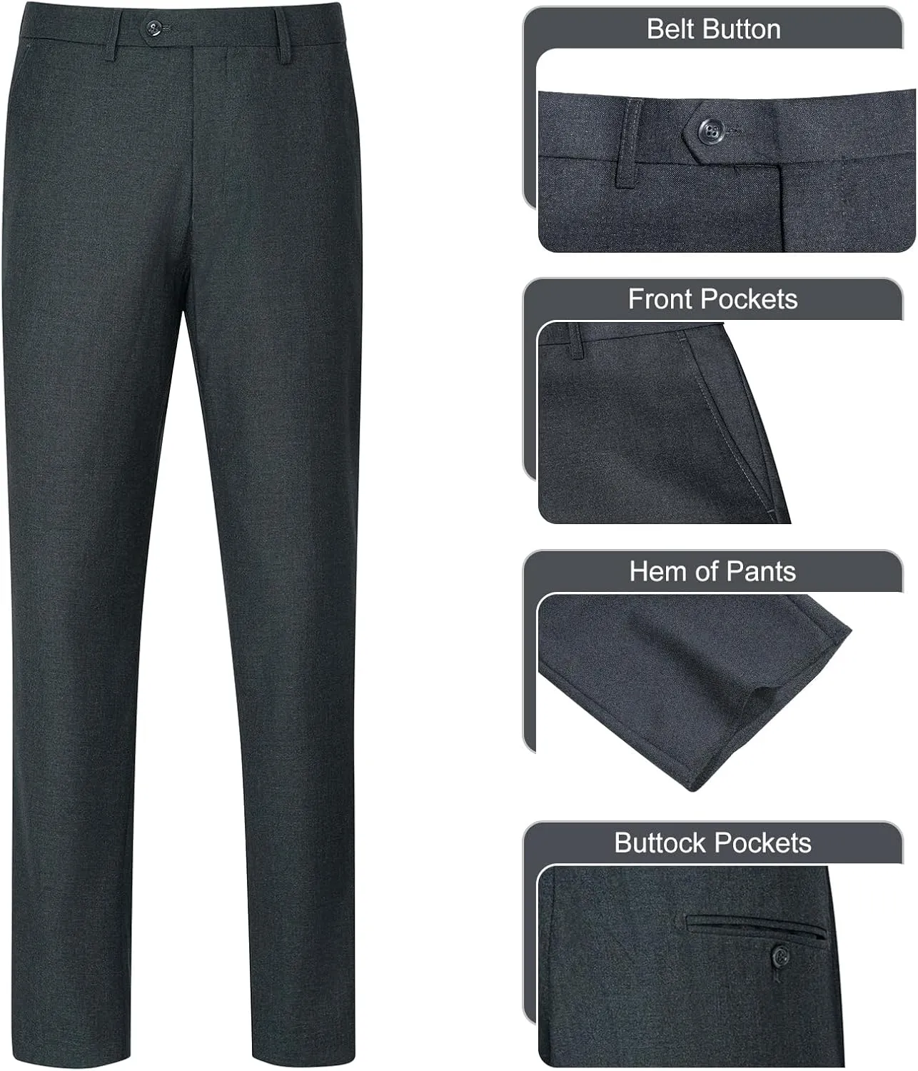 Men's Slim Fit 3 Piece Suit Set, Two Button Solid Blazer Jacket with Multi-Functional Pockets for Business/Party
