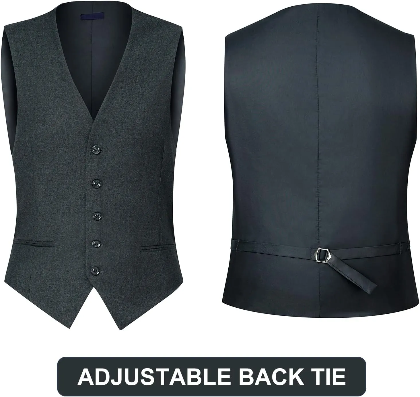 Men's Slim Fit 3 Piece Suit Set, Two Button Solid Blazer Jacket with Multi-Functional Pockets for Business/Party