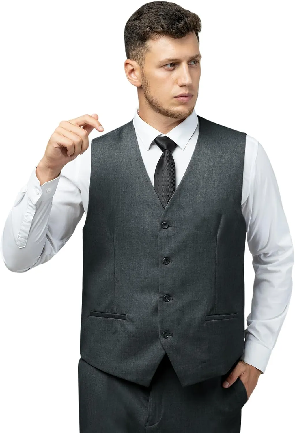 Men's Slim Fit 3 Piece Suit Set, Two Button Solid Blazer Jacket with Multi-Functional Pockets for Business/Party