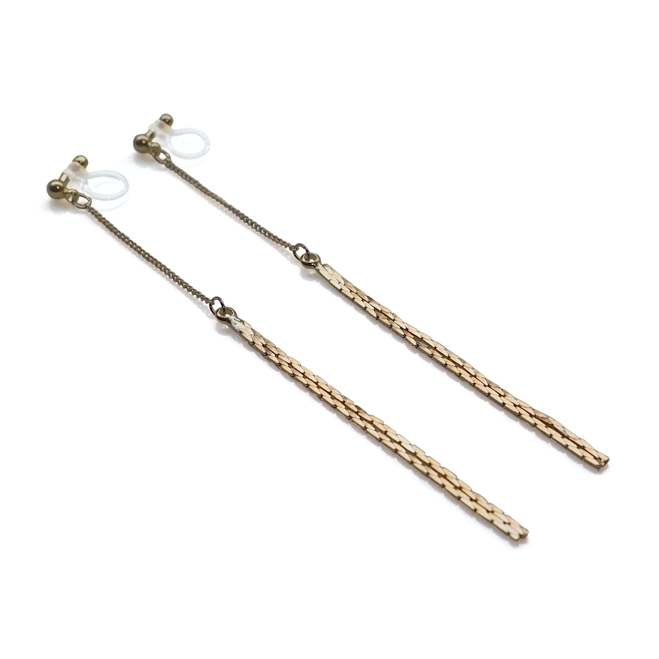 Metallic gold chain threader invisible clip on earrings