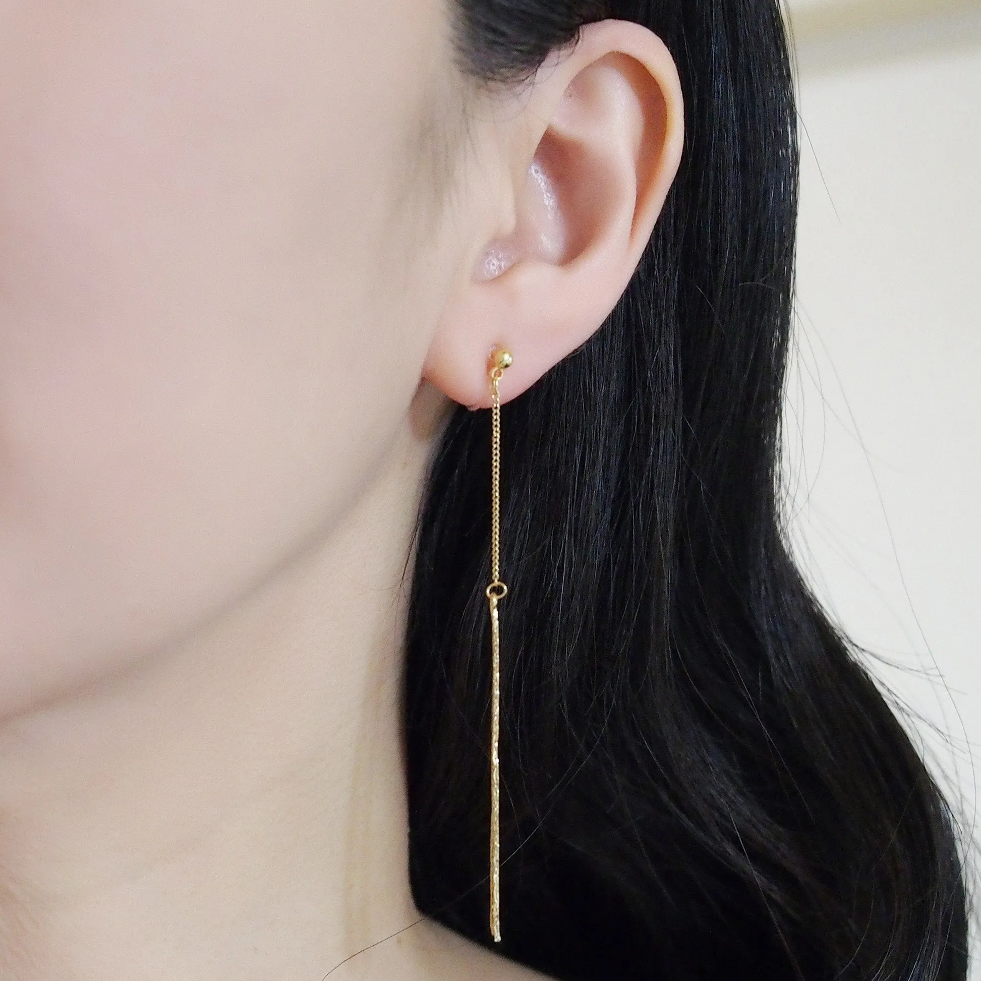 Metallic gold chain threader invisible clip on earrings