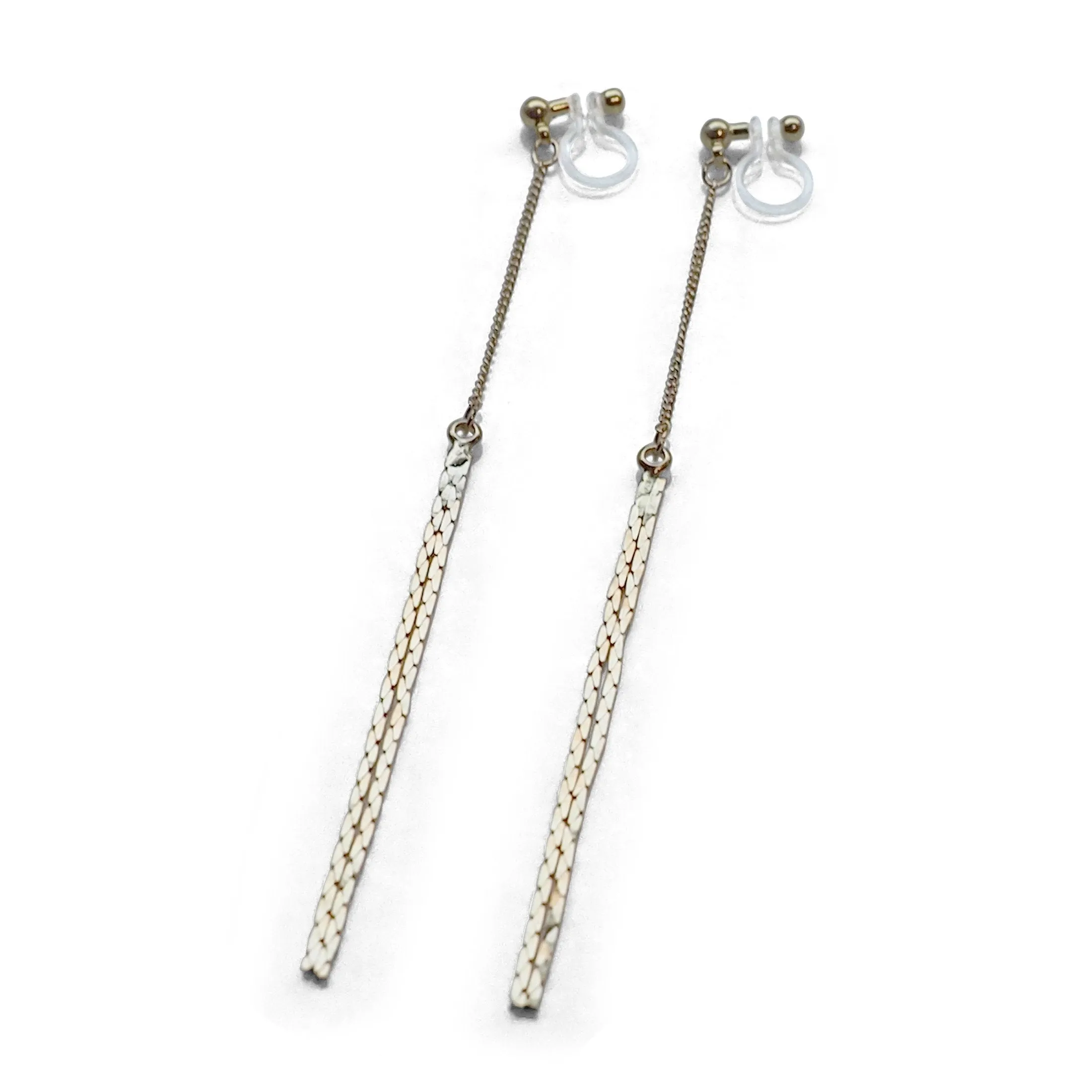 Metallic gold chain threader invisible clip on earrings