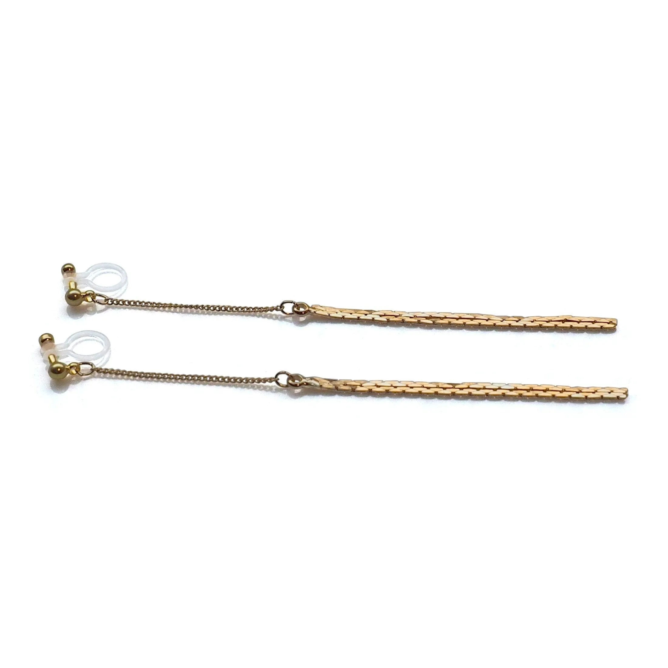 Metallic gold chain threader invisible clip on earrings