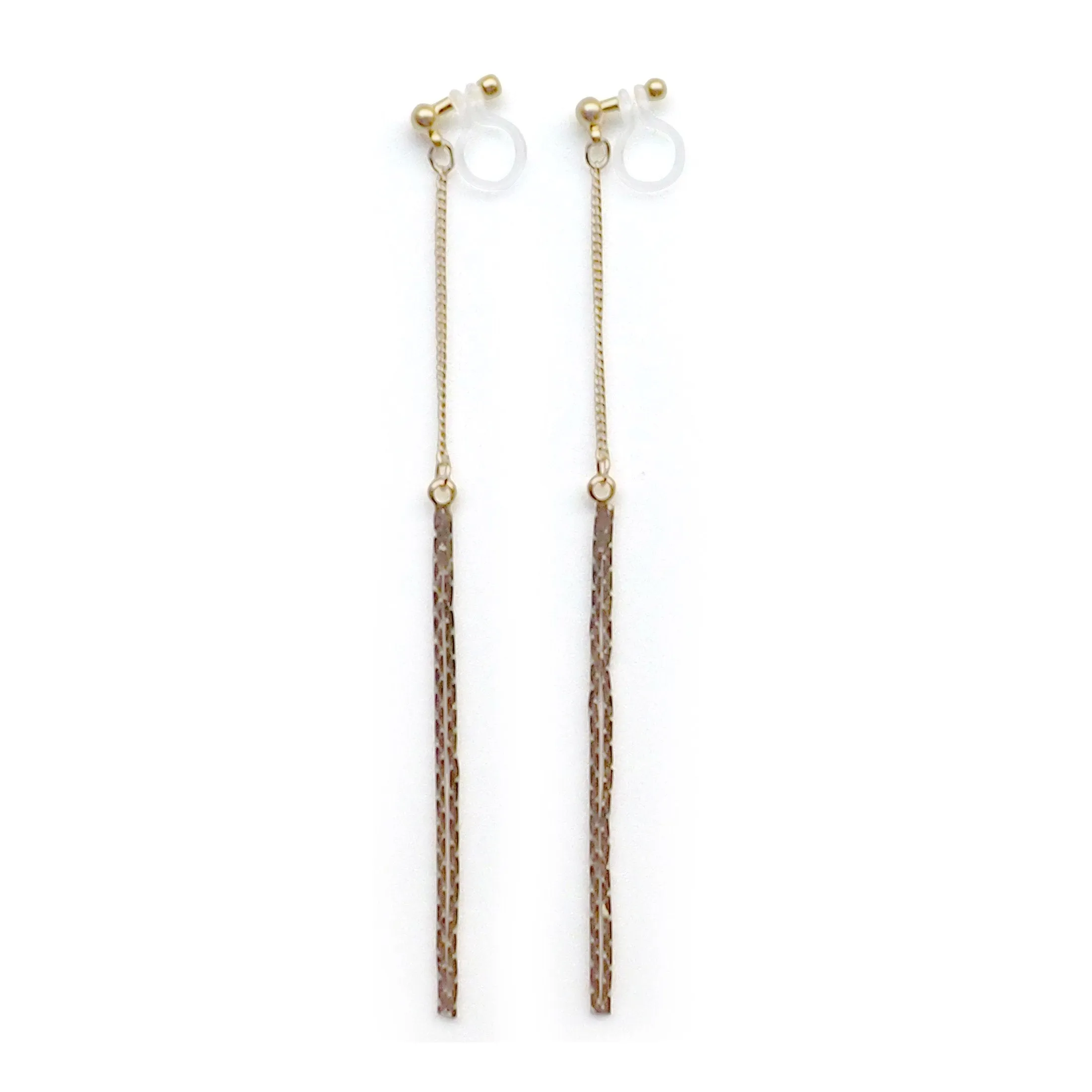 Metallic gold chain threader invisible clip on earrings