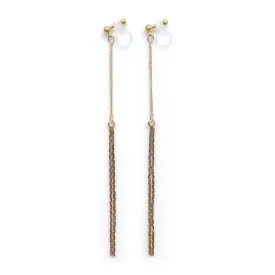 Metallic gold chain threader invisible clip on earrings