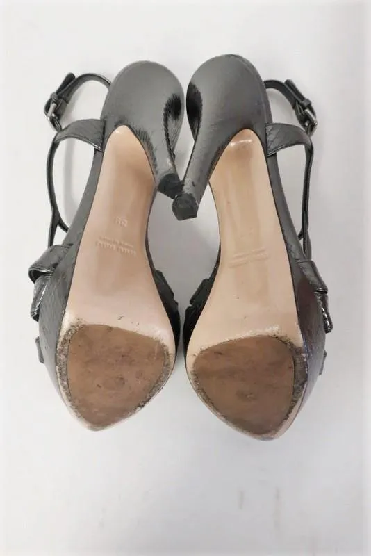 Miu Miu Platform Sandals Anthracite Snakeskin Size 39 Strappy Slingback Heel