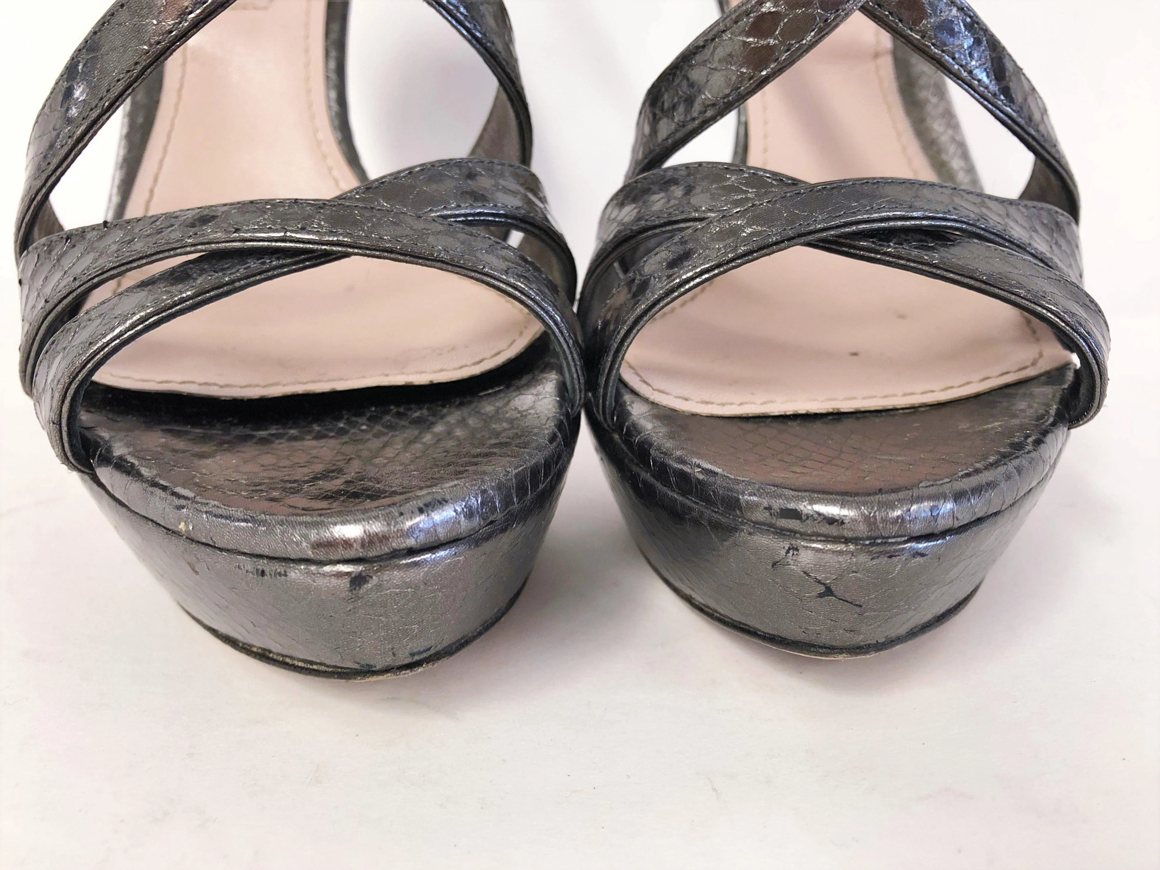 Miu Miu Platform Sandals Anthracite Snakeskin Size 39 Strappy Slingback Heel