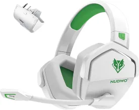 NUBWO G06 Upgraded 2.4Ghz Wireless Gaming Headset for All-Platform - 23ms Low Latency Audio - 100-Hour of Playtime - White Green