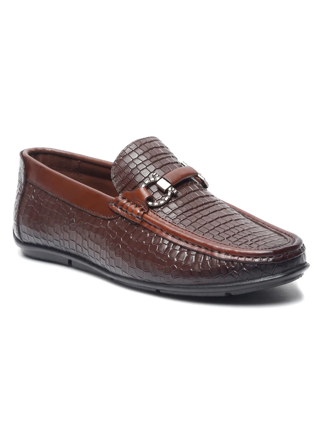 pelle albero Men Textured Leather Lightweight Horsebit Loafers