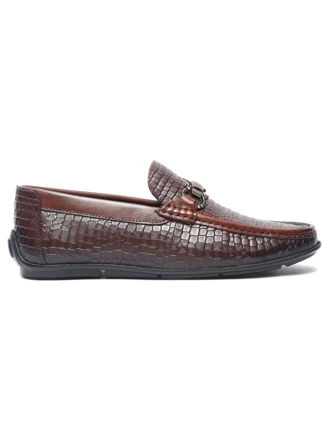 pelle albero Men Textured Leather Lightweight Horsebit Loafers