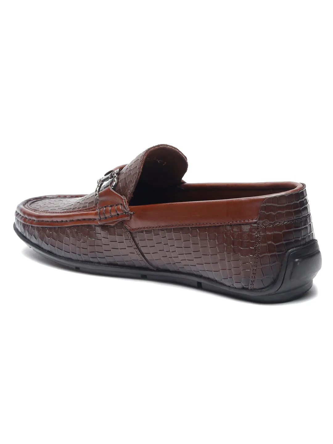 pelle albero Men Textured Leather Lightweight Horsebit Loafers