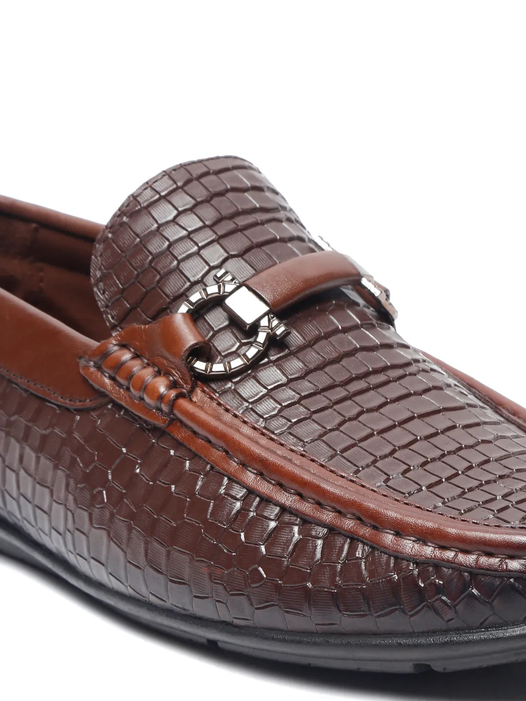 pelle albero Men Textured Leather Lightweight Horsebit Loafers