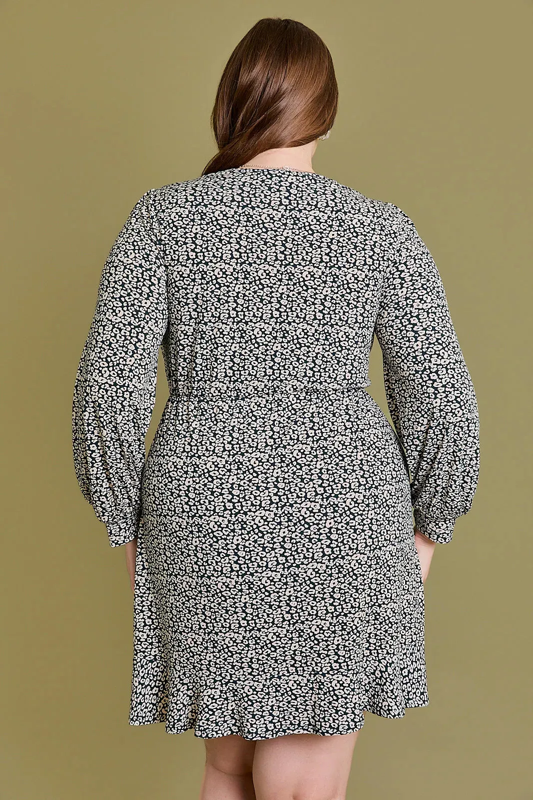 Plus Size Animal Print Wrap Ruffle Hem Mini Dress