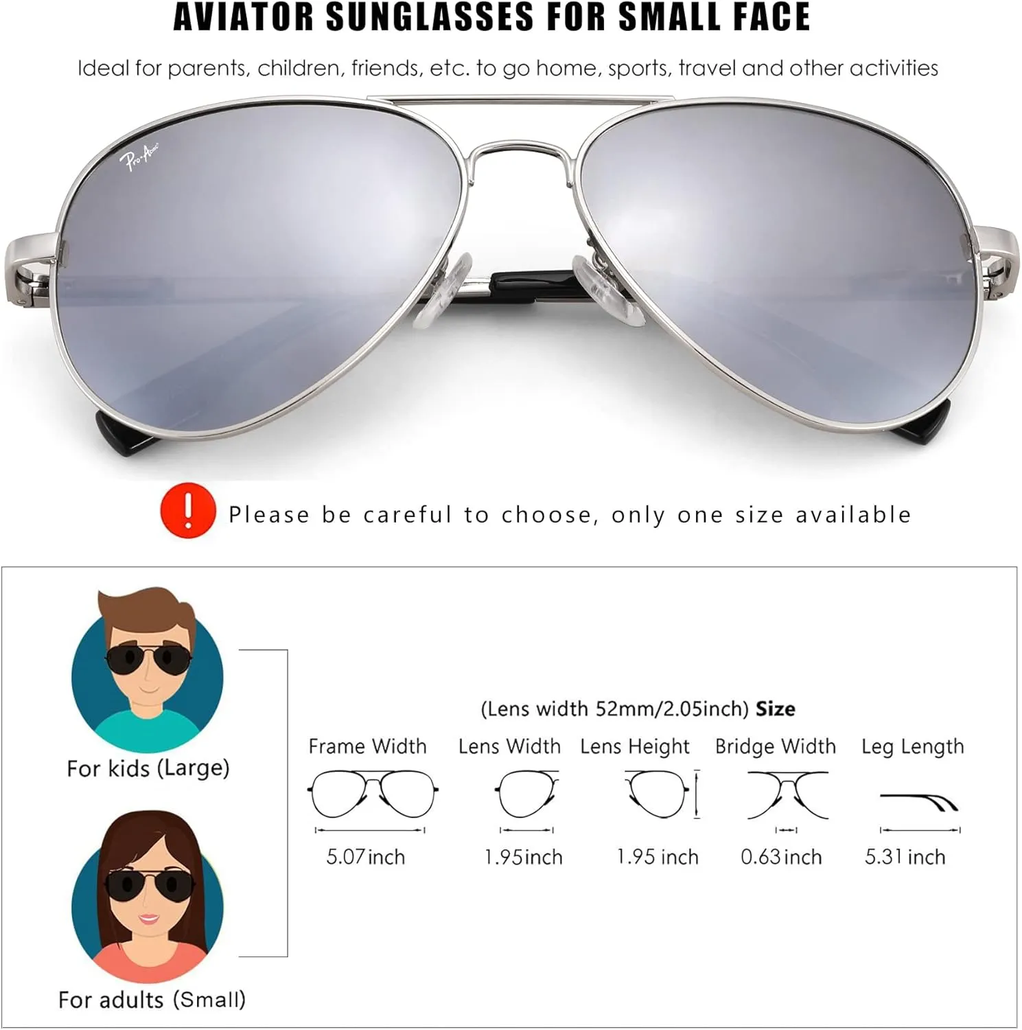 Pro Acme Kids Aviator Sunglasses for Boys Girls, Polarized Small Face for Youth Juniors Age 3-18, with Two Sizes 50MM 52MM