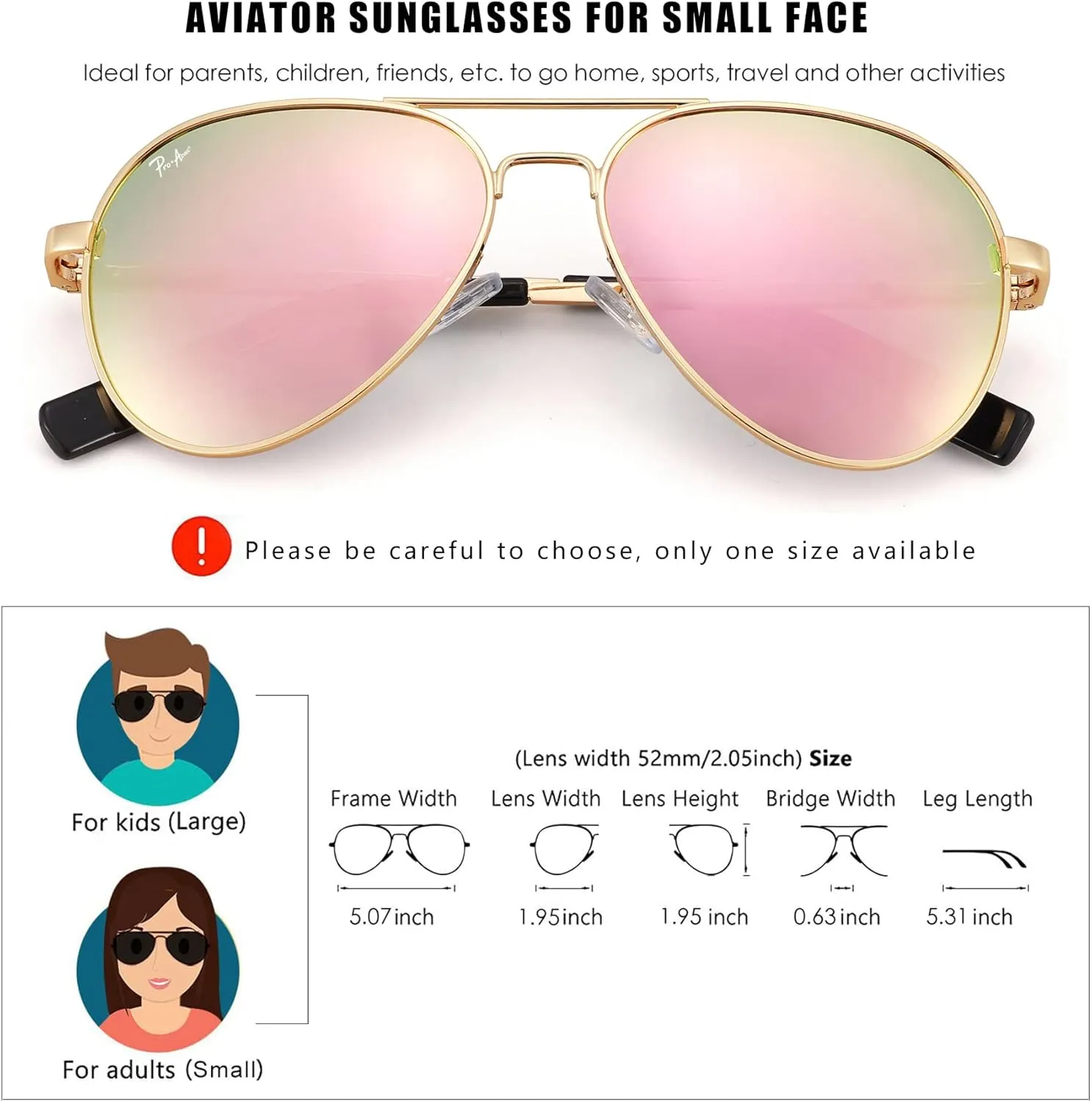 Pro Acme Kids Aviator Sunglasses for Boys Girls, Polarized Small Face for Youth Juniors Age 3-18, with Two Sizes 50MM 52MM