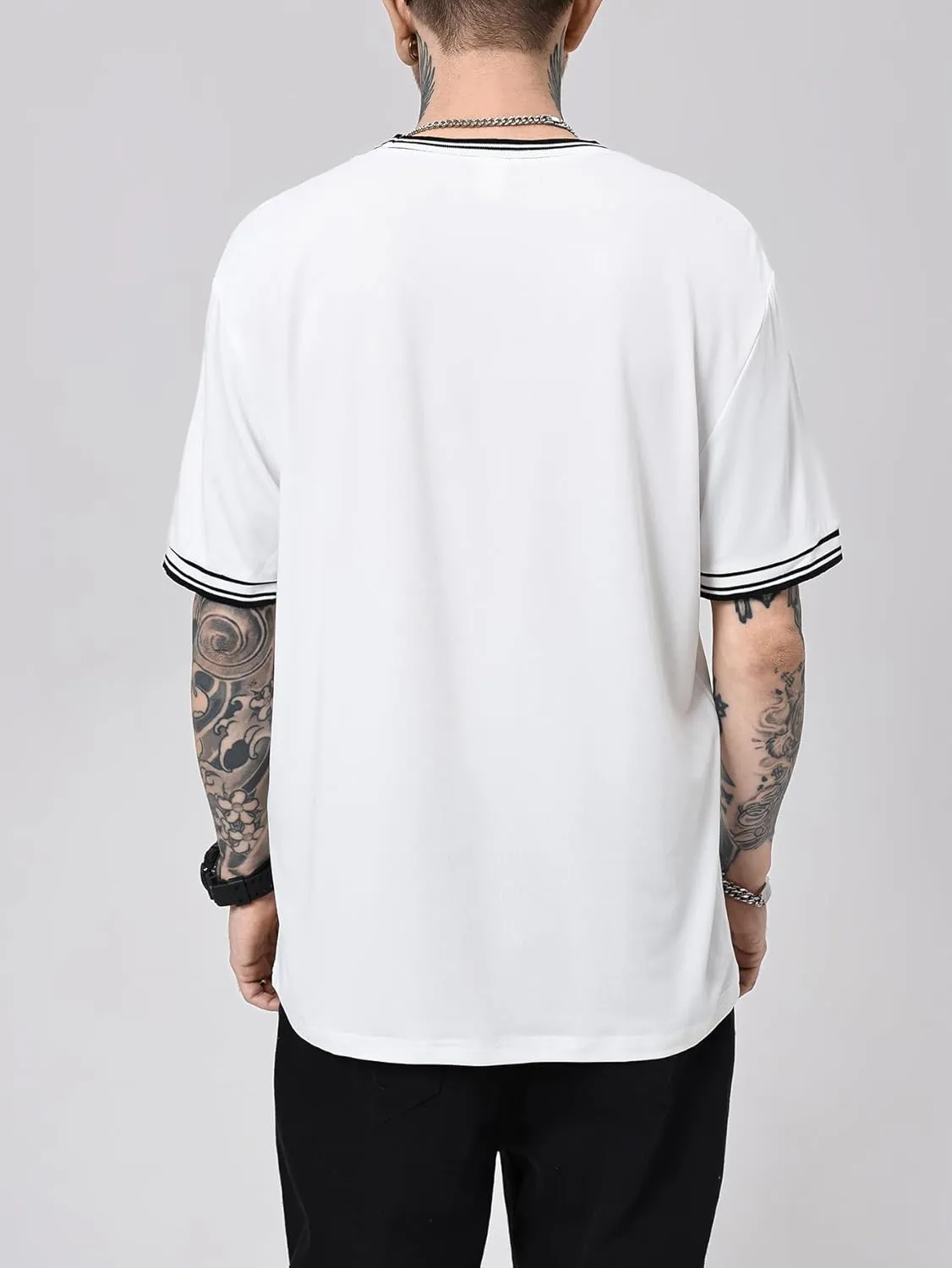 SOLY HUX Men's Crown Letter Print Striped Trim Tee Tops Short Sleeve Crew Neck Summer T Shirt