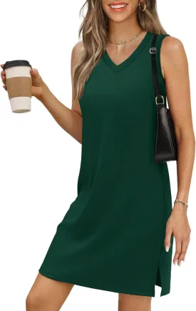 V-Neck Summer Casual Beach Dress for Women 2025 Vacation Women's Sleeveless Sundress with Split