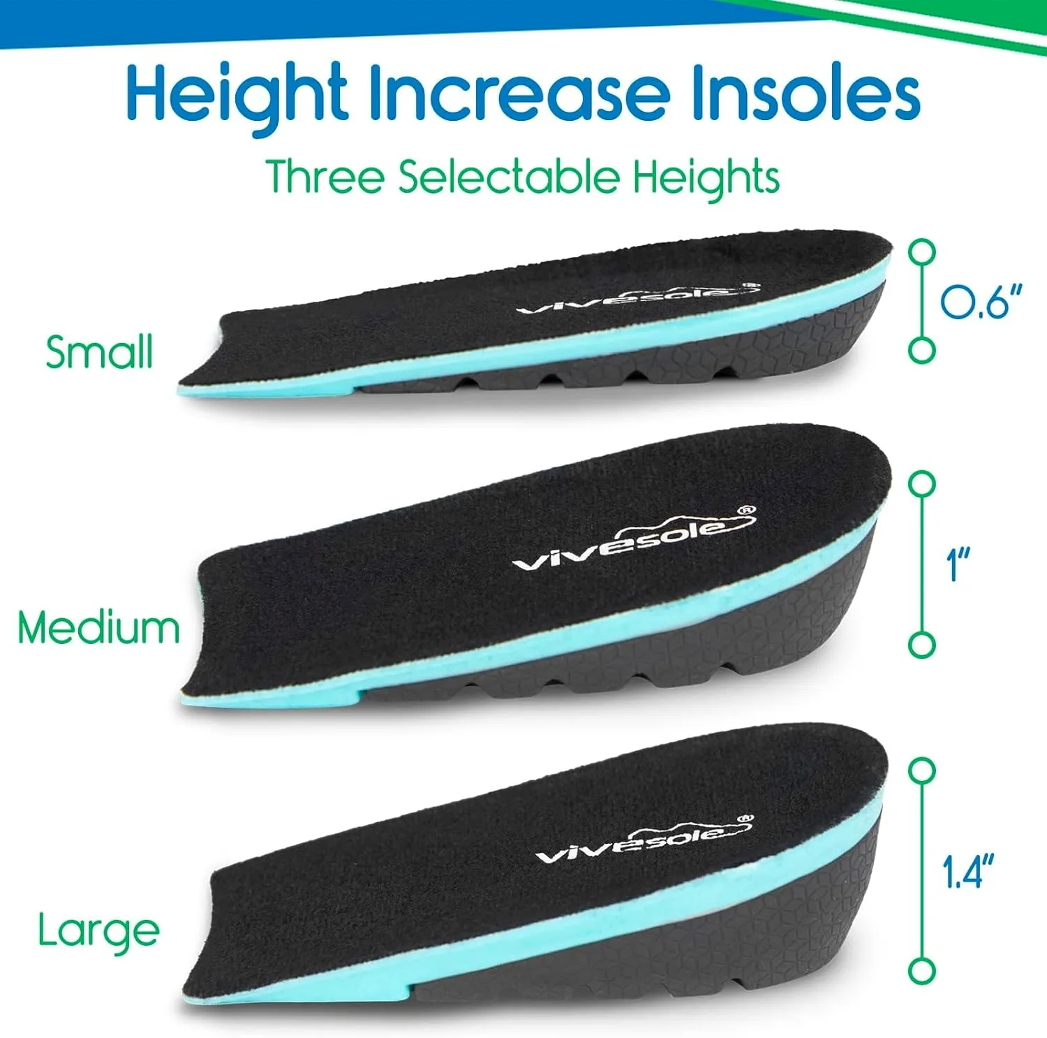 ViveSole Height Increase Insoles (Pair) - Plantar Fasciitis Relief Shoe Inserts for Men and Women - Orthopedic Heel Lift Cups for Foot Pain and Leg Length Discrepancy - Lightweight Gel Support
