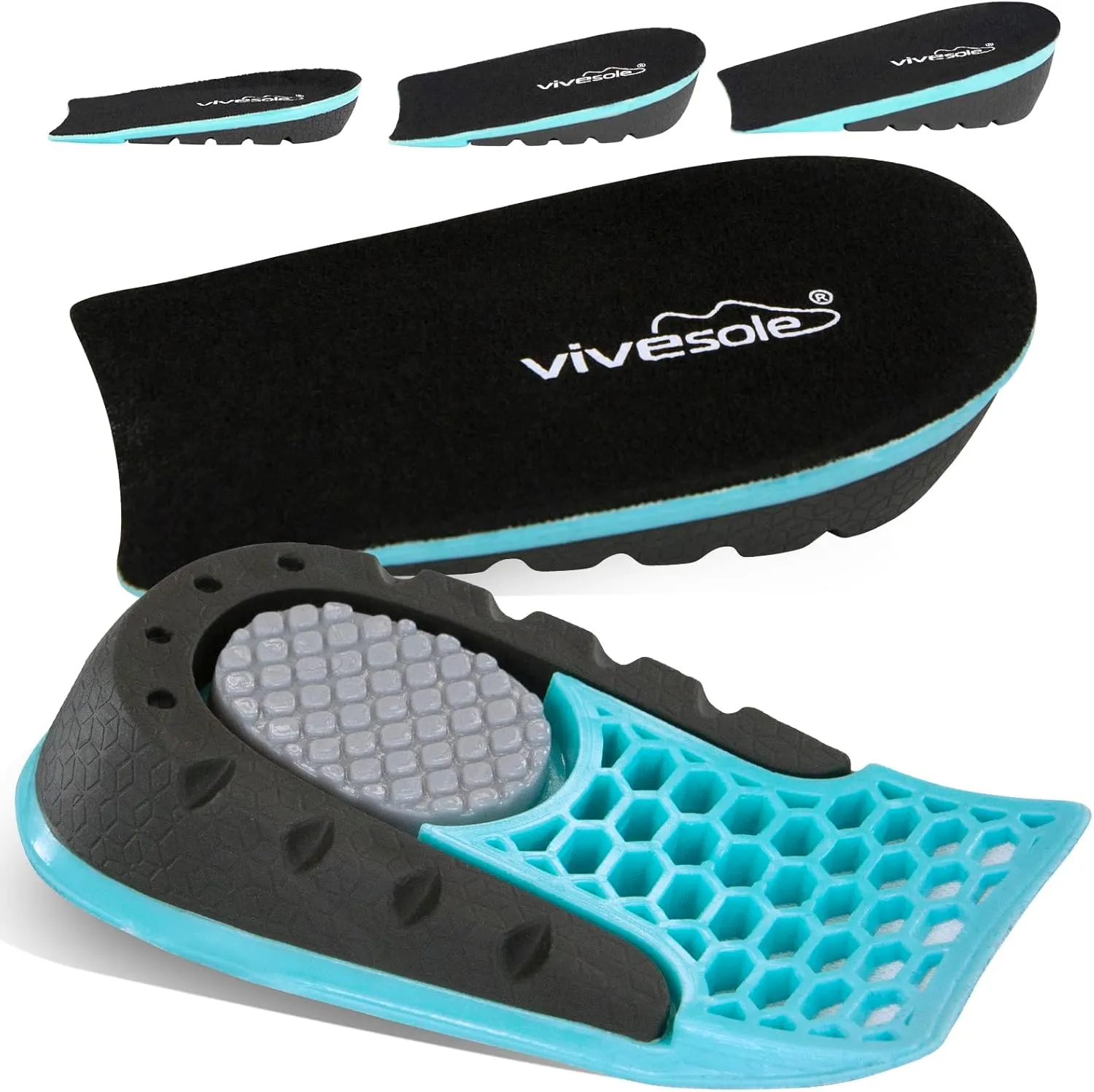ViveSole Height Increase Insoles (Pair) - Plantar Fasciitis Relief Shoe Inserts for Men and Women - Orthopedic Heel Lift Cups for Foot Pain and Leg Length Discrepancy - Lightweight Gel Support