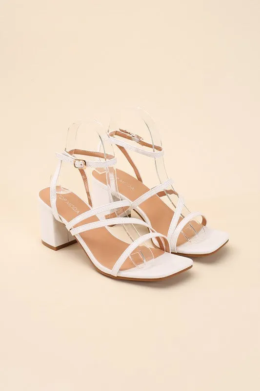 White Slingback, Open Toe Low Heel Sandals with Buckled Design