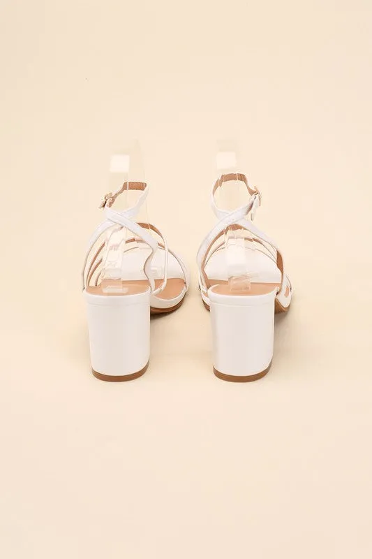 White Slingback, Open Toe Low Heel Sandals with Buckled Design