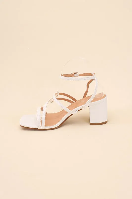 White Slingback, Open Toe Low Heel Sandals with Buckled Design