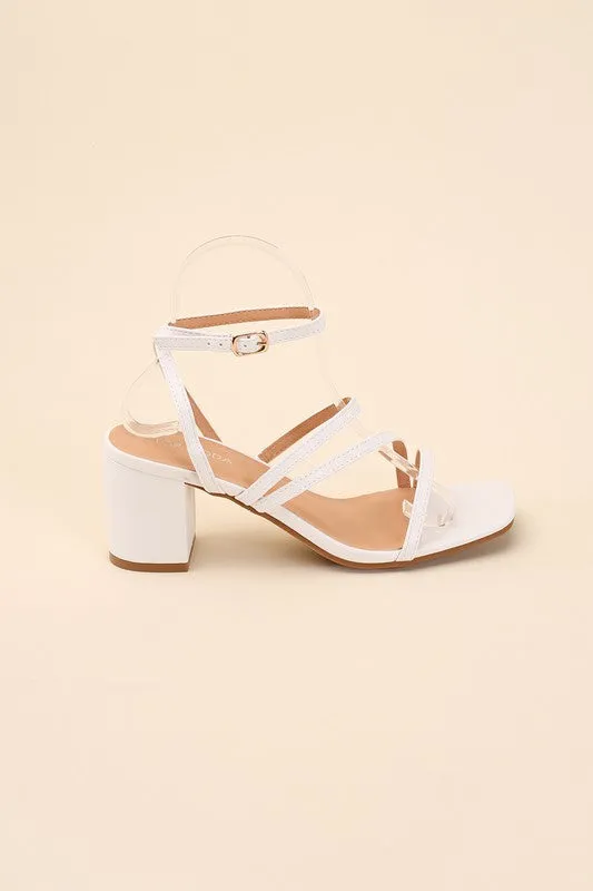 White Slingback, Open Toe Low Heel Sandals with Buckled Design