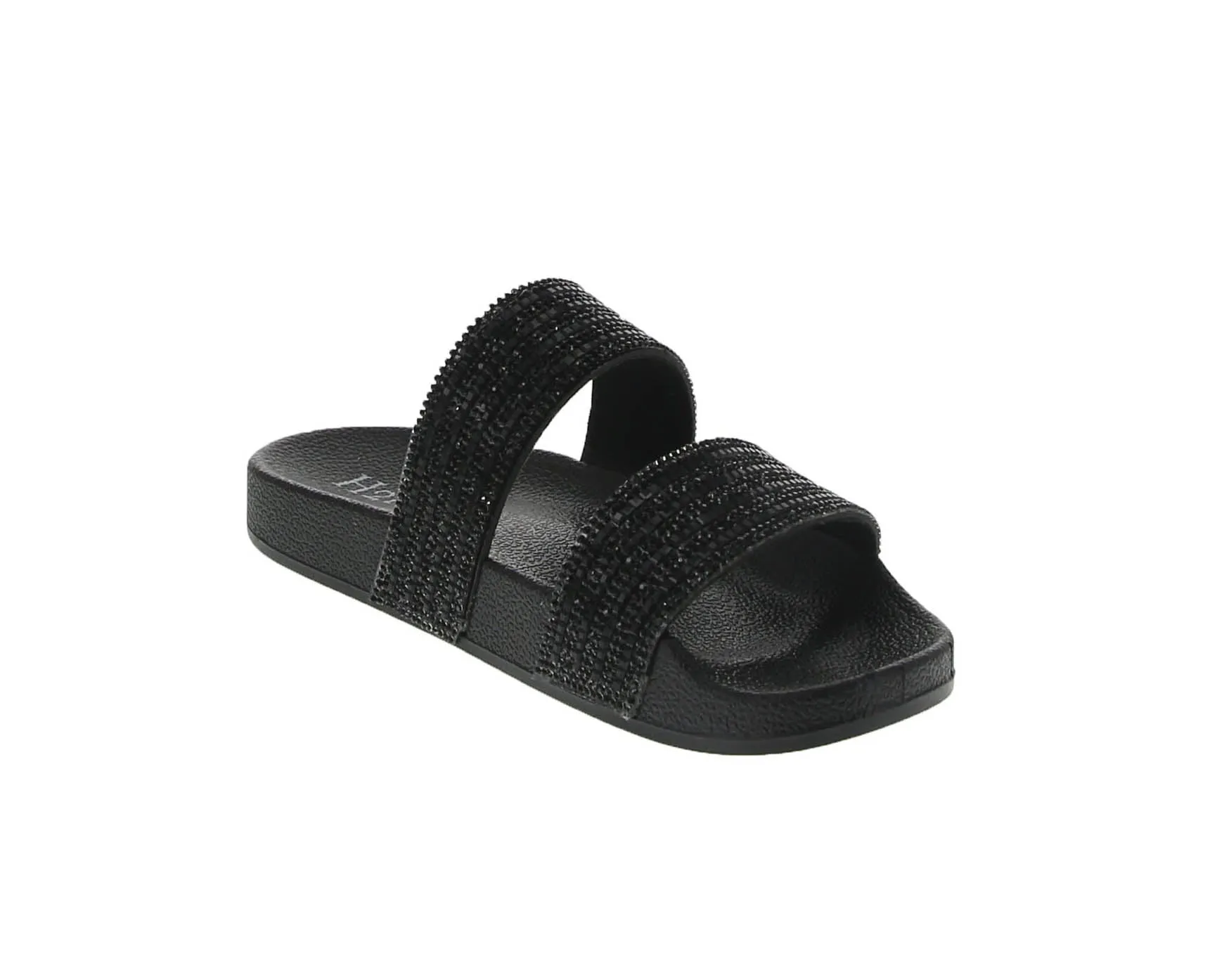 WOMAN'S SHOES BLACK GLITTER PU LEATHER SANDALS FANTASY