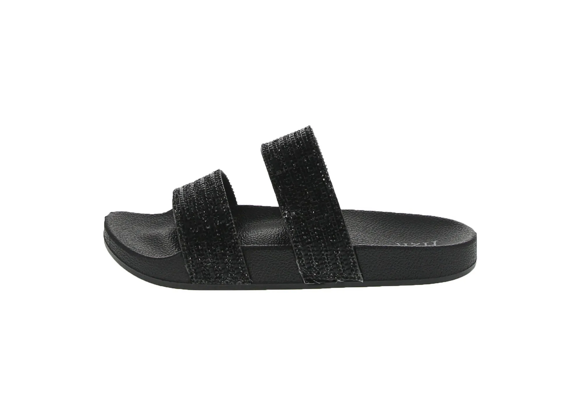 WOMAN'S SHOES BLACK GLITTER PU LEATHER SANDALS FANTASY